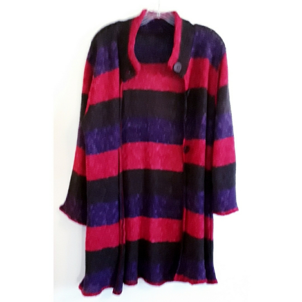 Retro Women's 3/4 Sleeve Striped Tri-color Sweater